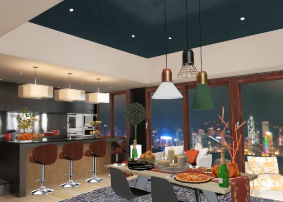 Fall themed dining/kitchen area Design Rendering