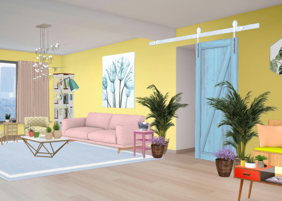 Colorful Rustic Living Room Design Rendering