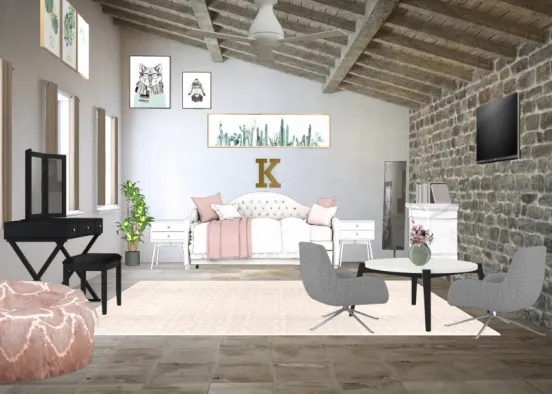 Pink Modern Bedroom For 1 Design Rendering