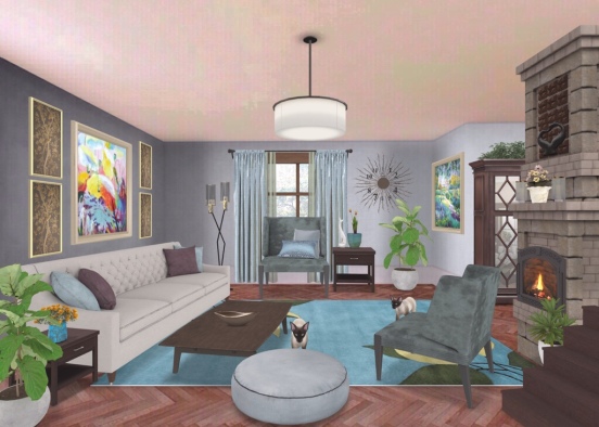Mid Century modern living room  Design Rendering