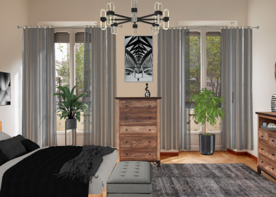 Bedroom in wood and black Design Rendering