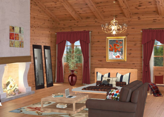 Winter cabin bedroom. Design Rendering