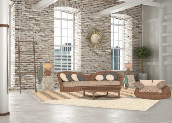 this living was inspired in the boho modern designs. mixing wood with rattan. Design Rendering
