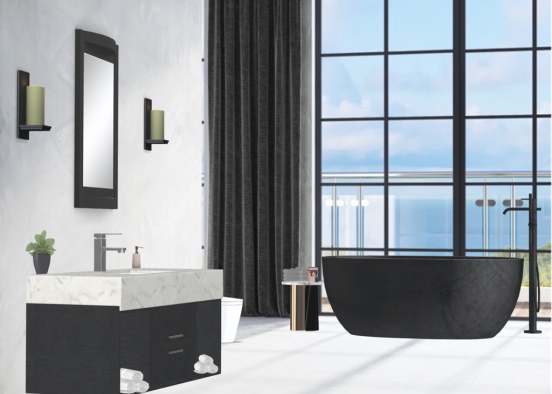 classic black and white bathroom with a view  Design Rendering