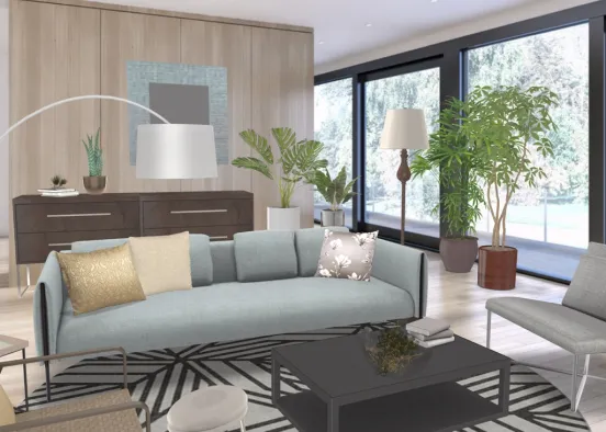 Living room in neutrals Design Rendering