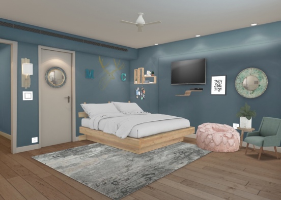 modern blues bedroom  Design Rendering
