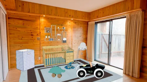 Boy baby besroom with toys and a little shelf for books or little figurines and a little gab for the clothes 