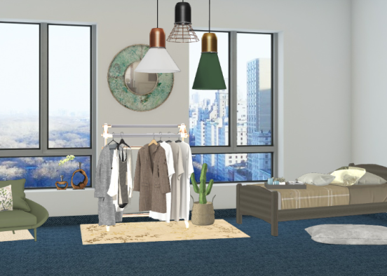 Rustic, Sleek, Greenery styled dorm room. Design Rendering