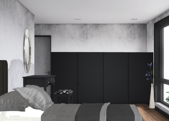 Elegant black and white standard bedroom Design Rendering