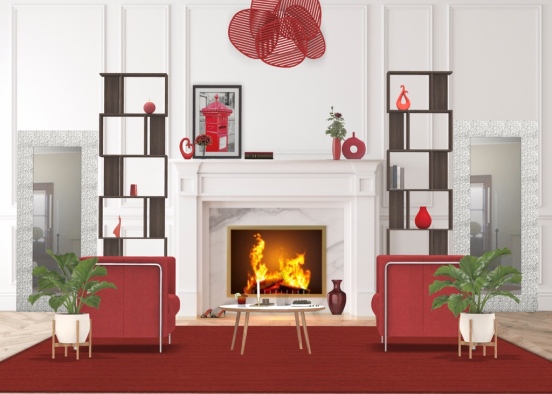 ♥️Red Living Room  Design Rendering