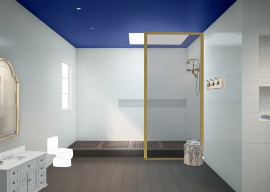 Blue gold bathroom culture Design Rendering
