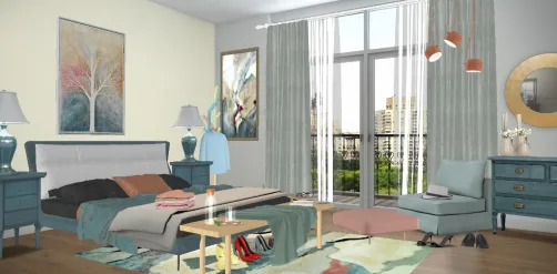 Teal and Rose Bedroom