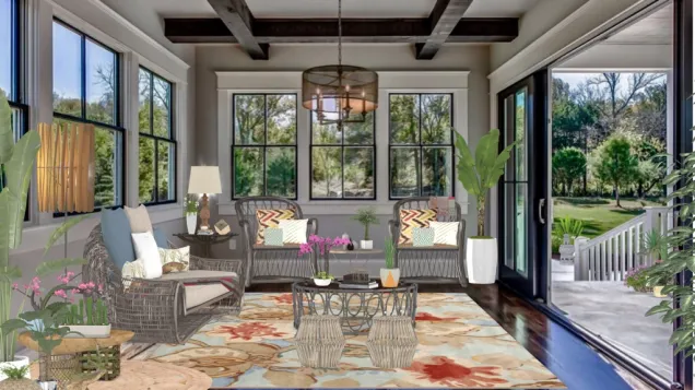 sunroom with a touch of bohemian style. 
