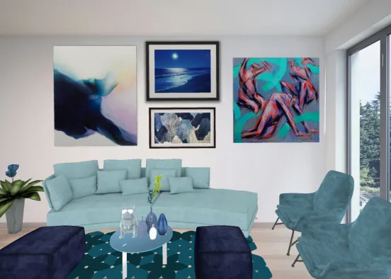 "Blue Modern Living Room" Design Rendering