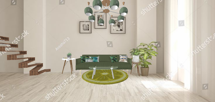 Green theme livingroom Design Rendering