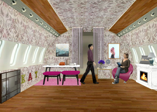 Cute dining/rest room in a plane Design Rendering