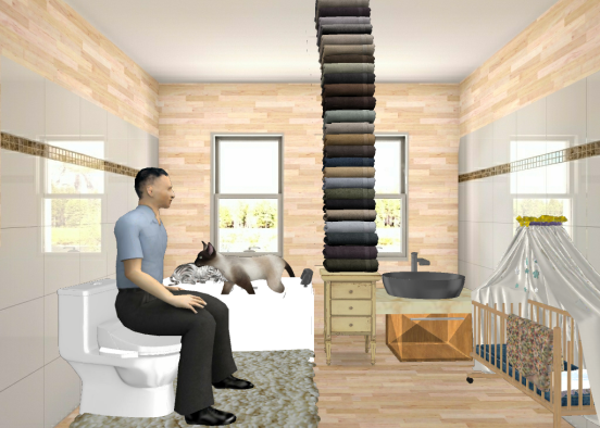 Bathroom with like a million towels( take one the other hundred will fall 9n u lol Design Rendering