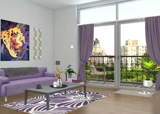 Purple Living Room  Design Rendering