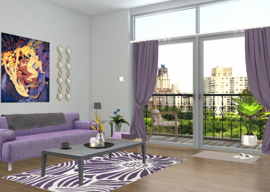 Purple Living Room  Design Rendering