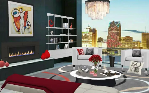 Salon blanco, negro y una pizca de rojo con amor...