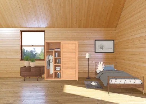 Chambre avec murs en bois Design Rendering