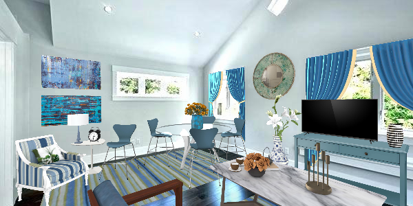 Charming little living room & dining room in qauint cottage.  Design Rendering