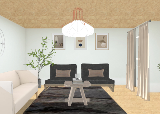 Japandi Living Room Design Rendering