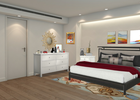 Bedroom(rojo/dorado/negro) Design Rendering