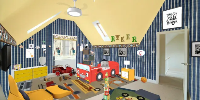 Rykers room. Dream room for a little boy named Ryker who wants to grow up and be a fireman. 