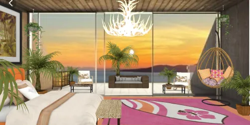 Beach Sunset in a beachy Vaca bedroom. 