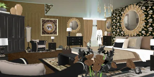 Flowers, blacks and browns with a little splash of gold. 