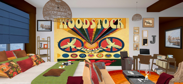 Jacob's 70s bedroom. Young man is very eclectic in taste. 