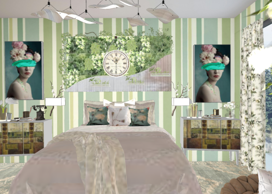 Spring bedroom with a little retro and spring blossom.  Design Rendering