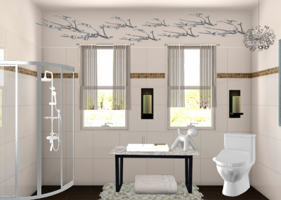 This is a silver/white themed bathroom, perfect for any family! Design Rendering