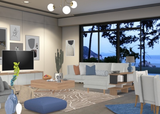 lovely seaside living room Design Rendering