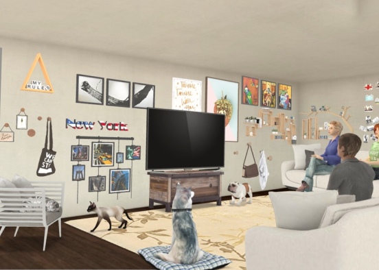 Clutter Wall Living Room  Design Rendering