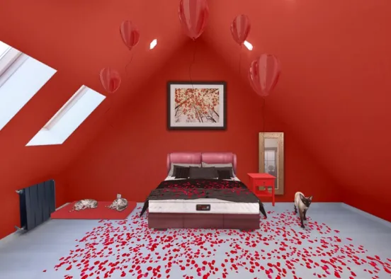 Red Lovers room Design Rendering
