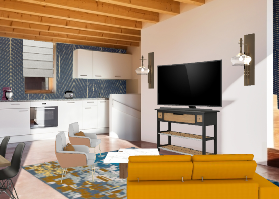 Kitchen and living room Design Rendering