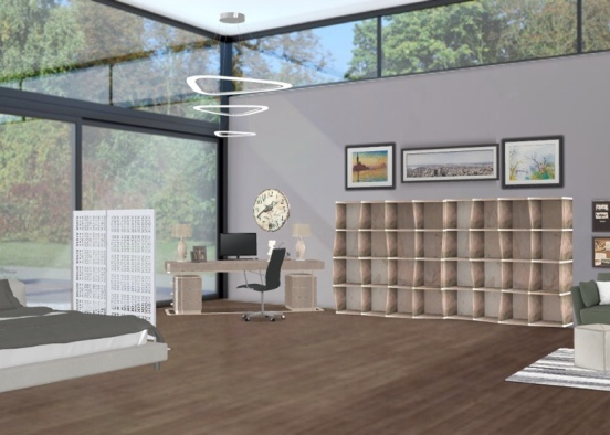 bed office and living room all in one Design Rendering