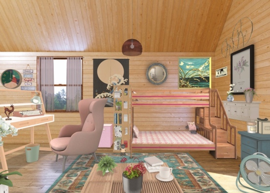 cozy cabin bedroom Design Rendering