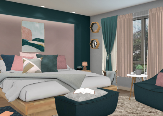 Bedroom Gray, Pink n' Green Design Rendering