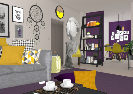 yellow and purple apartment Design Rendering