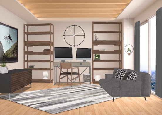 A chilling office, at home 🏠 In grey, green and white and black nuances  Design Rendering