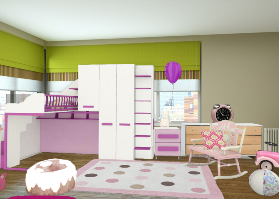Pinky kids room Design Rendering