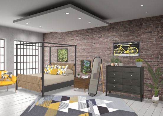 yellow and black bedroom Design Rendering
