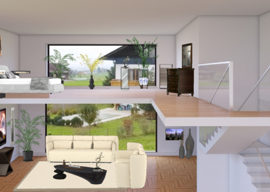 Bedroom and living room. Design Rendering