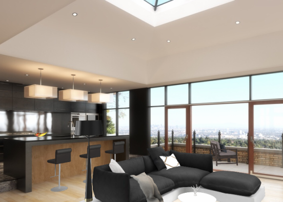 Living room with kitchen Design Rendering