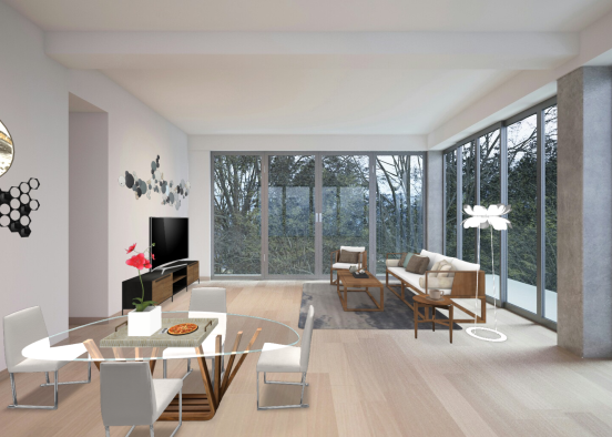 Living room and dining room Design Rendering