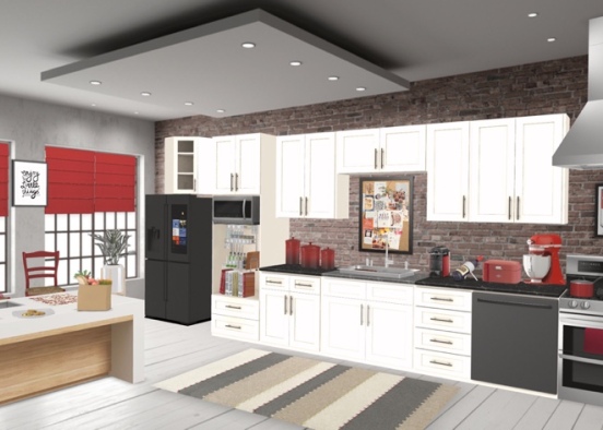 red kitchen  Design Rendering