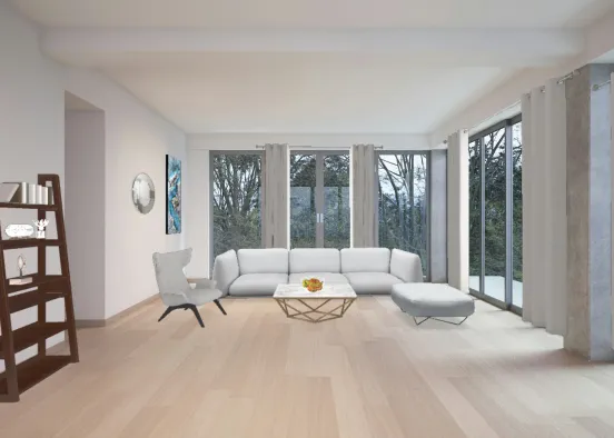 Minimalistic White Living Room  Design Rendering